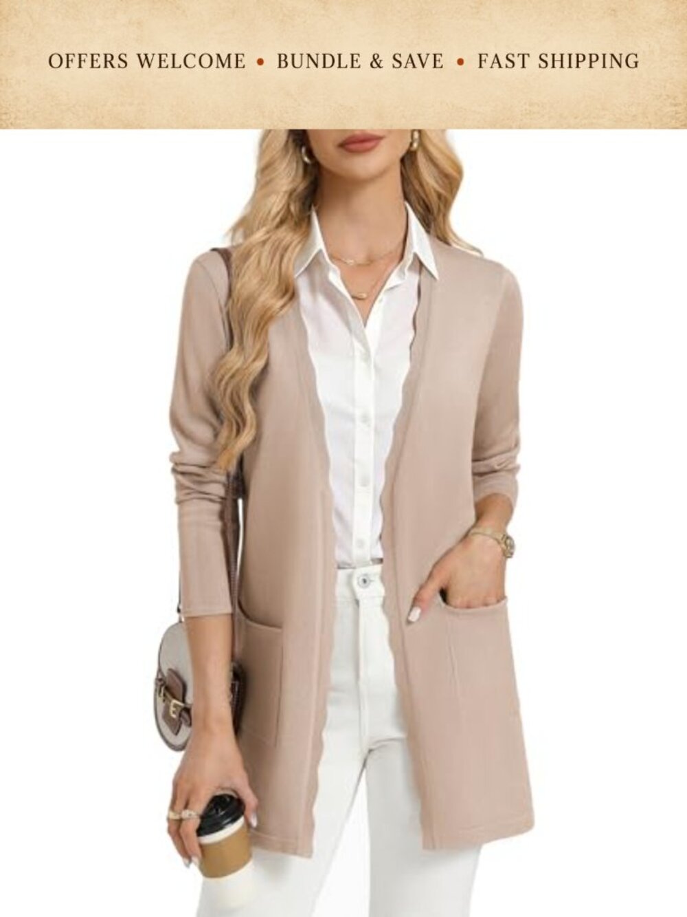 Lightweight Long Sleeve Open Front Ruffle Knit Cardigan with Pockets